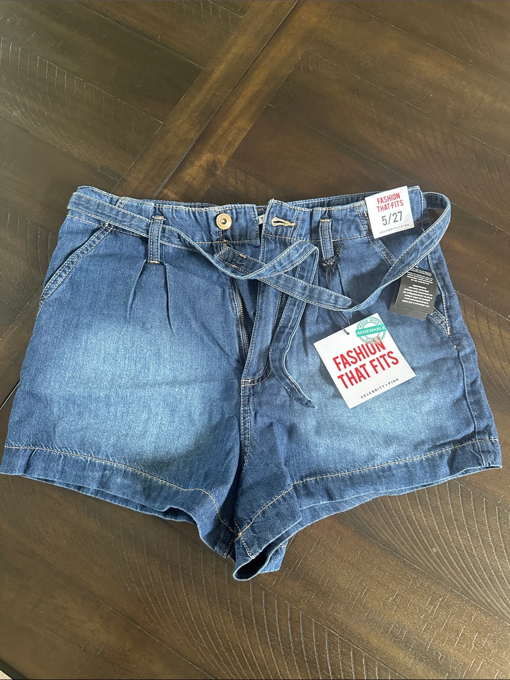 Celebrity Pink Denim Tie-Waist Jean Shorts in Blue Wash